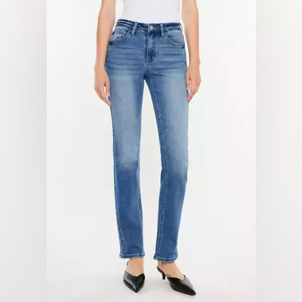 KanCan Women's High Rise Boyfriend Jeans - Medium Blue Denim size 26